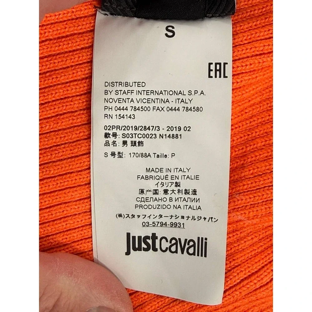 Just Cavalli Signature Logo Scarf Beanie Set Orange Black Size Small Italy